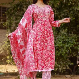 mokshi Ethnic Motifs Printed Regular Thread Work Kurta With Palazzos & Dupatta image 3