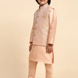 Pro-Ethic STYLE DEVELOPER Boys Mandarin Collar Regular Kurta with Pyjamas & Nehru jacket image 2