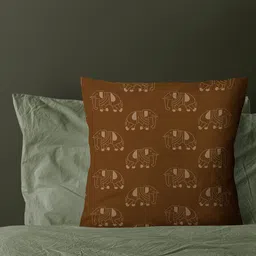 Astitva Cream & Brown 5 Pieces Abstract Square Cushion Covers image 2