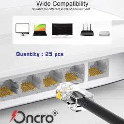 ONCRO Pack of 25pcs Plugs RJ45 connector, lan Crimp Hood Connectors 8P8C Ethernet lan adapter Network caps for CAT5 CAT5E CAT6 Cable Solid Crystal Transparent Solid Head. Lan Adapter image 4