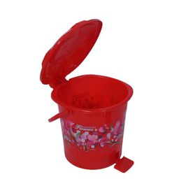 Kuber Industries Red & Pink 2 Pcs Printed Durable Pedal Dustbin With Handle -10Ltr image 5