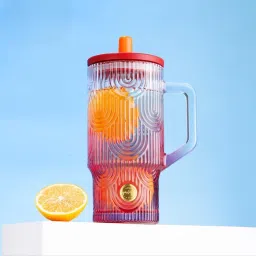 Gradient Geometric Glass Tumbler with Lid & Straw Glass Tumbler-image-33
