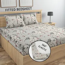 250 TC Cotton Double, King Floral Fitted (Elastic) Bedsheet-27