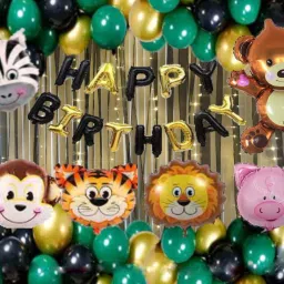 Jungle Theme Happy Birthday Decoration Combo Kit with Animals Banner balloons-image-45