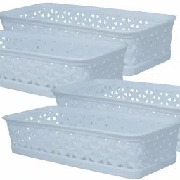 Plastic Alexa 9 Multipurpose Tokri, for Home/Kitchen/Office, 4 Pcs,White Color Plastic Fruit & Vegetable Basket-image-4