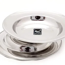 Pack of 2 Stainless Steel Stainless Steel Soup/ Breakfast Plate High Polish, Heavy Gauge Plates Dinner Set-image-8