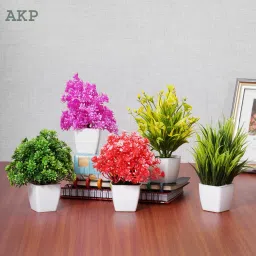 Set of 5 Artificial Flowers with Pots for Home Decoration Multicolor Wild Flower Artificial Flowerwith Pot-0