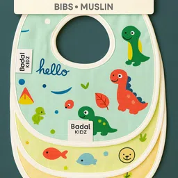 kids basic Pack of 3 Soft Muslin Waterproof Feeding Bibs for Newborns & Toddler-picture-39