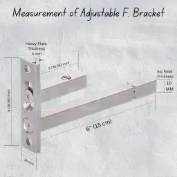 vmd 6"heavy S.S Adjustable F Type Glass self bracket, support, holder for 6 to 12 mm glass, acrylic, Mdf bord, Matt Finish, (Pack of 6) Shelf Bracket image 2