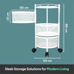 kuber industries 3-Tier Rotating Multipurpose Storage Rack Trolley with Wheels | White Iron Fruit & Vegetable Basket image 4