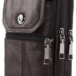 GOTEO Leather Waist Bag Belt Pouch Mobile Phone Passport Holder Travel Camping Sports Running Waist Pouch for Men and Women-image-36