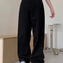 Women Loose Fit High Rise Black Jeans-image-21