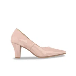 Mast & Harbour Peach Coloured Square Toe Block Heel Pumps image 3