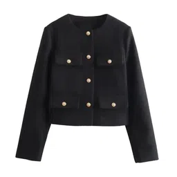 Alamode By Akanksha Women Navy Blue Carol Statement Woolen Tweed Trench Coat-image-36