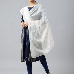 WISHFUL White & Gold-Toned Dupatta with Zari image 5