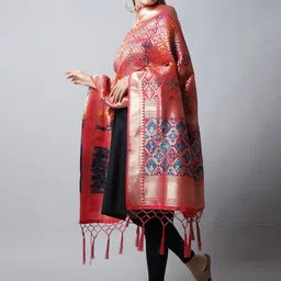 LOOM LEGACY Red & Blue Printed Dupatta with Zari image 2