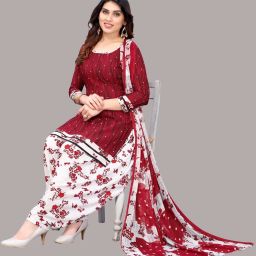 Unstitched Crepe Salwar Suit Material Floral Print-image-7