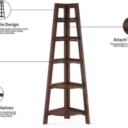 sb handicraft Sheesham Foldable Open 5 Step Ladder Book Shelf/Rack/Corner Storage Rack Shelf Solid Wood Open Book Shelf image 2