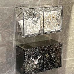 wens Wall Mounted Bathroom Storage Box Flip Cover Cosmetic Organizer-picture-22