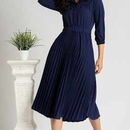 aask Women Pleated Blue Midi/Calf Length Dress-picture-26