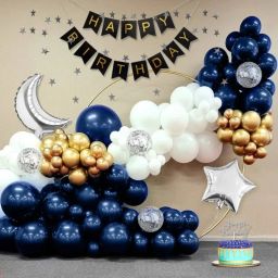 76Pcs Happy Birthday Dark Blue White Golden Balloon Decor Banner Moon Star-image-9