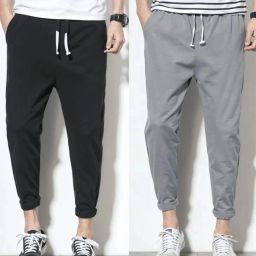 Pack of 2 Men Solid Black, Grey Track Pants-image-16