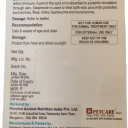 provimi Selamec Flea and Tick Spot On for Cats and Kittens 0.5 ml Pet Coat Cleanser image 2