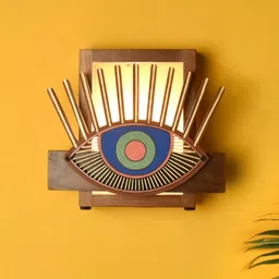 AAKRITI ART CREATIONS Brown & Blue Evil Eye Printed Wooden Wall Lamps-image-75