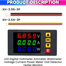 amicisense DC Energy Meter 3 in 1, 0-100V 10A 1000W Power Meter with Multi-Colour Digital Display Voltmeter image 5
