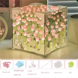 dangfly Handmade DIY Tulip Cube Mirror Light, Tulip Flower Table Lamp Night Lamp image 4