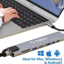 Flipkart SmartBuy 8-in-1 USB-C Hub 4K HDMI, 100Mbps Ethernet, USB 3.0, USB-C PD SD/TF Card Reader, Aluminium Adapter for Mac & Windows USB-C Devices USB Hub image 4
