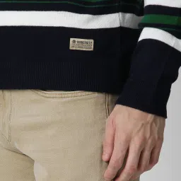 Men Striped Crew Neck Dark Blue Sweater-image-69