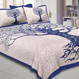 jaipur fabric Blue Floral 200 TC Cotton Double Size Bedsheet With 2 Pillow Covers-picture-3
