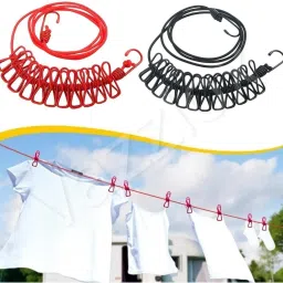 Cloth Drying Rope with 12 Clips, Kapde Sukhane Ki Dori with Hooks Plastic Cloth Clips-picture-10