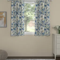 Blue Polyester Floral 5ft Semisheer Eyelet (2 pc) Window Curtains by ROSARAHOME-picture-37