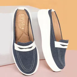 Fashion Outdoor Height Enhancer Open Back Slip On Upper Denim Casual Shoes Loafers For Women-image-68