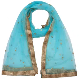 Net Embellished Light Blue Women Dupatta-image-74
