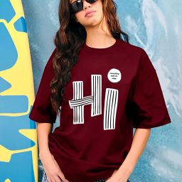Women Printed Round Neck Cotton Blend Maroon T-Shirt-image-42