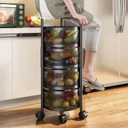 Metal 4 Layer Round Kitchen Rotating Trolley Portable Space Saving Storage Stainless Steel Kitchen Trolley-7