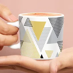 Larah by BOROSIL Nivaah 12 Pcs White & Grey Geometric Printed Opalware Mugs - 180 ML Each image 4