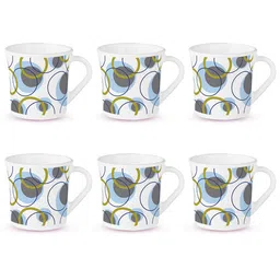 Larah by BOROSIL Nola 6 Pcs White & Grey Geometric Printed Opalware Mugs - 210 ML Each image 5