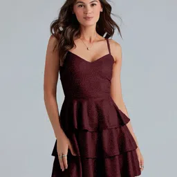 addyvero Women Fit and Flare Maroon Above Knee/Mid Thigh Length Dress-picture-4