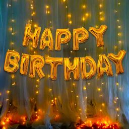 Happy Birthday Decoration Kit -2Pcs Golden HBD Foil Balloon With Led Light Birthday Decorations Items For Bday Lights Combo Pack Set, Husband,Wife, First, 2nd,30th,40th,50th Theme-8