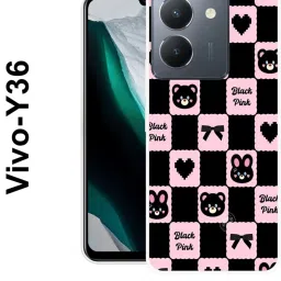Back Cover for Vivo Y36, Black, Pink, Bear, Cat, Cartoon ,001-image-62
