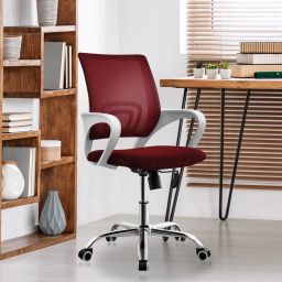 Low Back Royal Ergonomic White Body Desk Mesh Chair in Red Colour Fabric Office Executive Chair-image-3