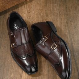Men Brown Faux Leather Formal Slip On Monk Monk Strap For Men-image-52