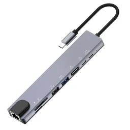 Multybyte Hub with 4K HDMI, 100 Mbps LAN, USB 3.0, Card Reader, Type-C Data, PD Charging 8 in 1 Type C to Multiport HUB, USB Hub, USB LAN Card-9