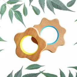 babycov Cute Flower Shape Natural Neem Wood Teethers for Baby Set of 2 (Age 4 Months) Teether image 4
