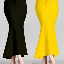 DRESQUE STORE Fishcut Saree shapewear Combo Lemon Yellow & Black Lycra Blend Petticoat-image-24