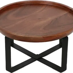 Acacia Wood 12 Inch Round Platter/ Cake Stand with Metal Base Wooden Cake Server-33